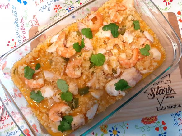 Arroz de Couve Flôr com Peixe e Camarão  (Low Carb)