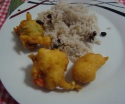 Tempura de camarão e curgete