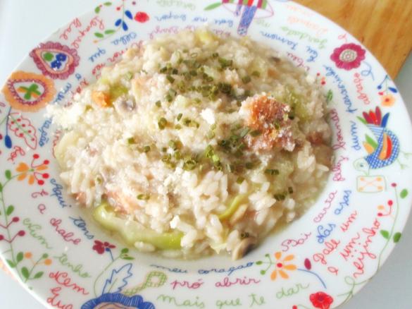 Risotto de alheira, couve coração e cogumelos