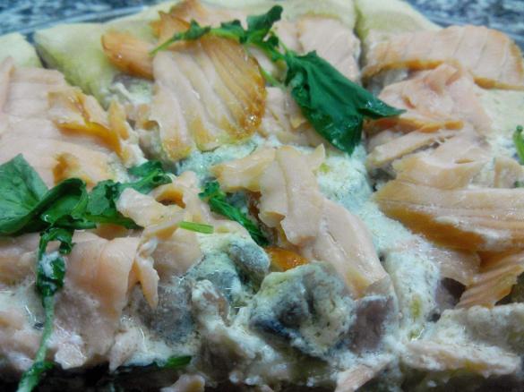 Pizza carbonara de salmão fumado