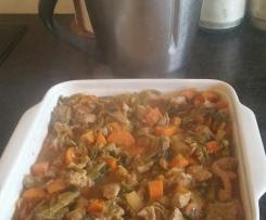 Tirinhas de porco salteadas com legumes