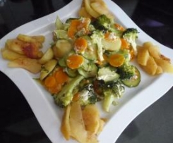 Legumes ao vapor com queijo chèvre e maça doce