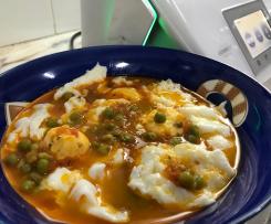 Ervilhas com ovos escalfados