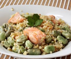 Pilaf de Bulgur com Salmão e Favas