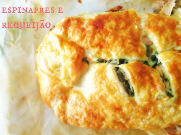 Folhado de salmão, espinafres e requeijão