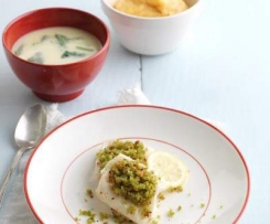 SOPA DE COUVE-FLOR COM ESPINAFRES E PEIXE COM PURÉ DE ABÓBORA