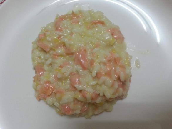 Risoto de salmão fumado e alho francês 