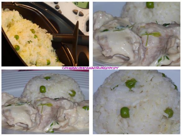 Bifes de Porco acompanhados com arroz de Ervilhas