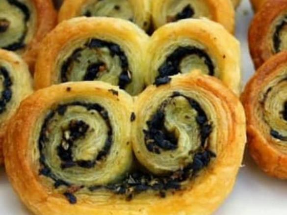 Palmiers de Cebola caramelizada e Azeitonas