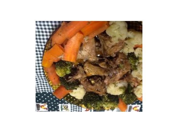 Frango do campo com vinho do porto / maçãs assadas a vapor