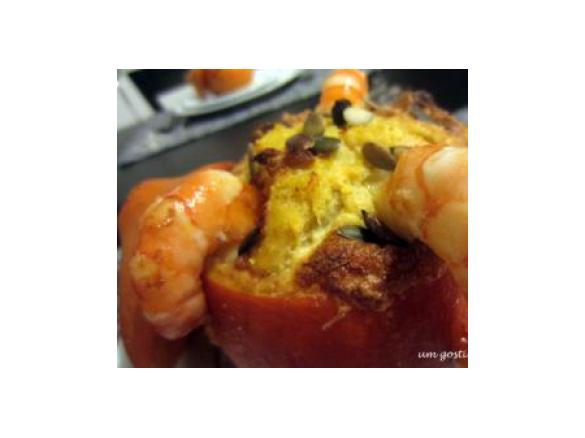 Souflé de bacalhau com camarão na abóbora