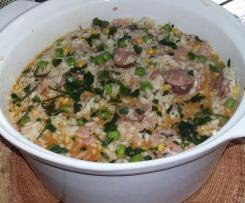 Risoto de linguiça e ervilhas