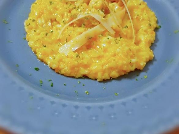 Risoto de abóbora, frango e leite de côco