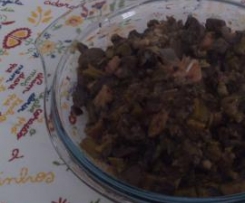 Espargos com cogumelos e fiambre