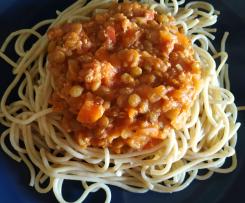 Bolonhesa de lentilhas e carne de porco