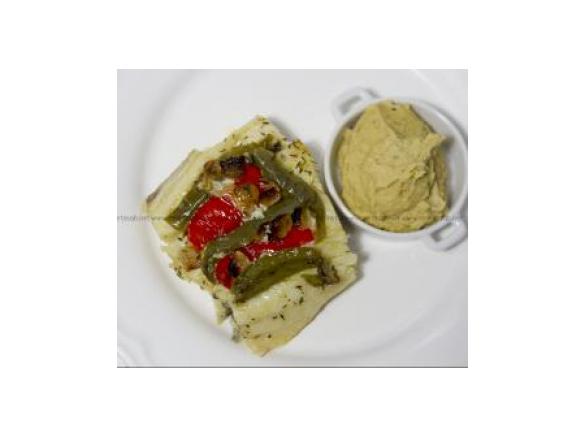 Bacalhau com pimento e puré de grão