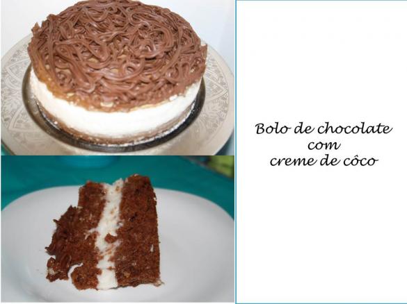 Bolo de chocolate e creme de côco 