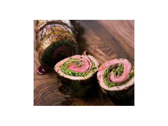Rolinhos de Bife Recheados com Pesto de Nozes e Coentros