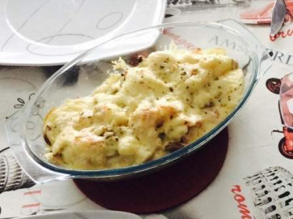 Couve-flor gratinada com cogumelos e bacon