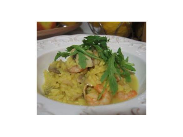 Risotto de camarão, cogumelos e açafrão