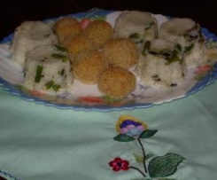 Almôndegas de bacalhau com arroz de legumes