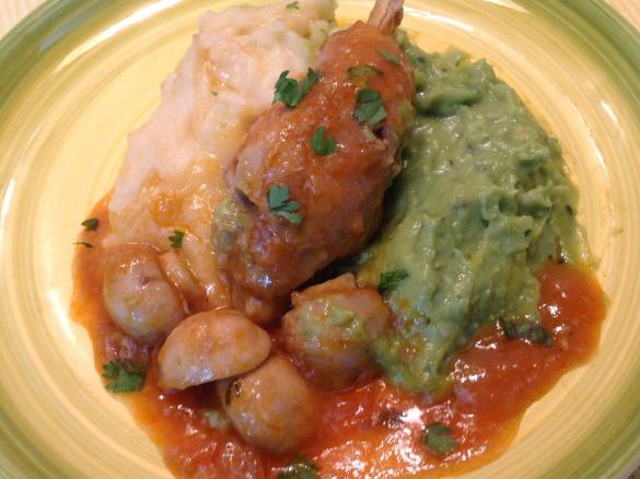 Frango estufado com 2 purés