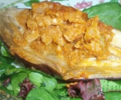 Beringelas recheadas com perú