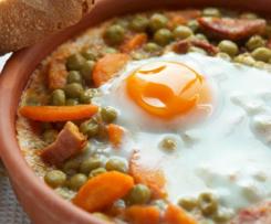 Ervilhas com ovos escalfados