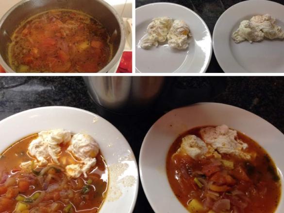 Sopa de tomate com ovos escalfados