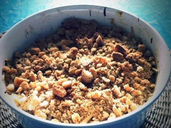 Crumble de bacalhau com natas