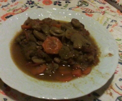 Febras de porco com mostarda e cogumelos