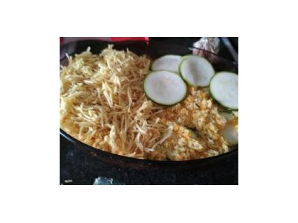 Lasanha de bacalhau em cama de courgette