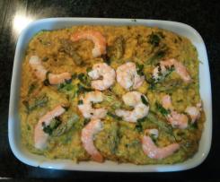 Arroz Thai de camarão, espagos e açafrão