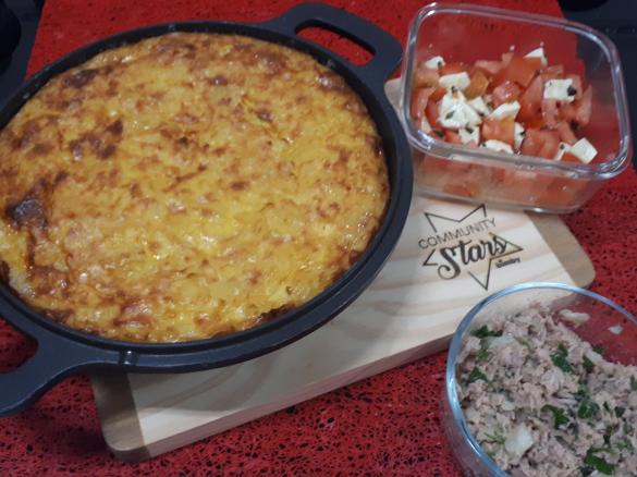 Tortilha (no forno) com mozzarela e mortadela de peru