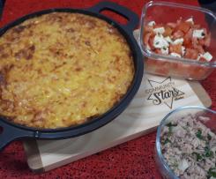 Tortilha (no forno) com mozzarela e mortadela de peru