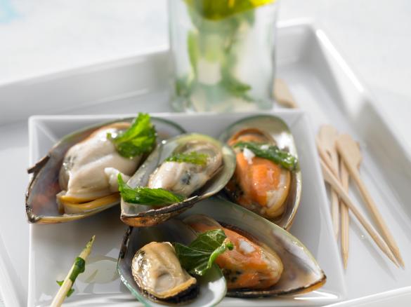 Mexilhões com perfume de hortelã