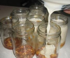 Iogurtes de cevada com topping de caramelo e caju