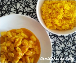 Potas tikki masala com arroz de açafrão