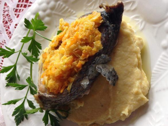 Puré de couve-flor com salmão ao vapor