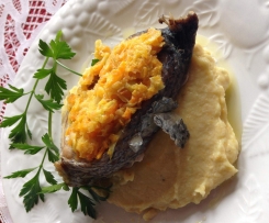 Puré de couve-flor com salmão ao vapor