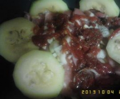 Bifes no campo com massas espirais