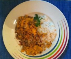 Frango com bechamel de cenoura e crosta de broa c/arroz de limão