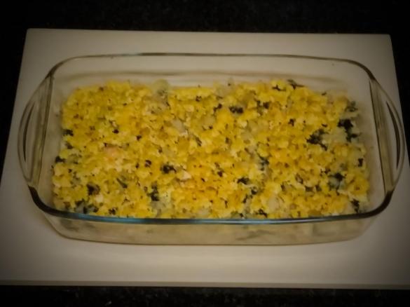 Bacalhau com grão e espinafres