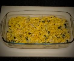 Bacalhau com grão e espinafres