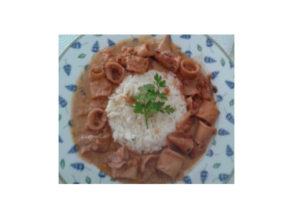 Lulas com arroz a vapor