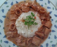 Lulas com arroz a vapor