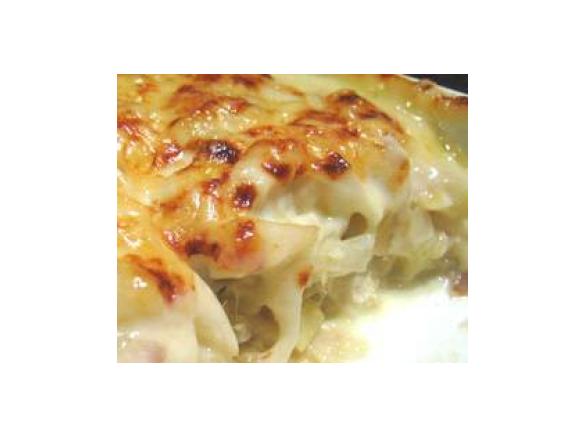 Bacalhau com natas e miolo de camarão
