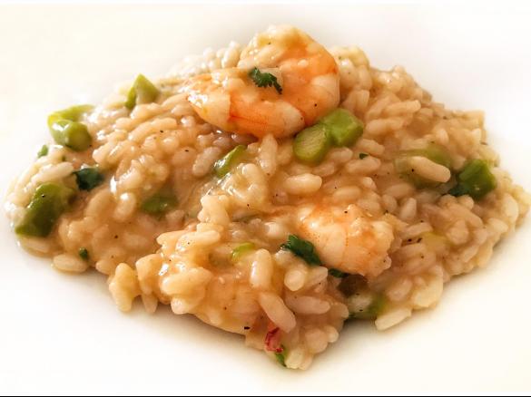 Risotto de camarão e espargos