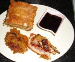 Lombo recheado com alperces com redução de vinho do Porto