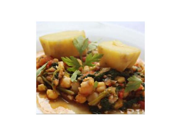 Guisado de Grão e Grelos com Batata Doce